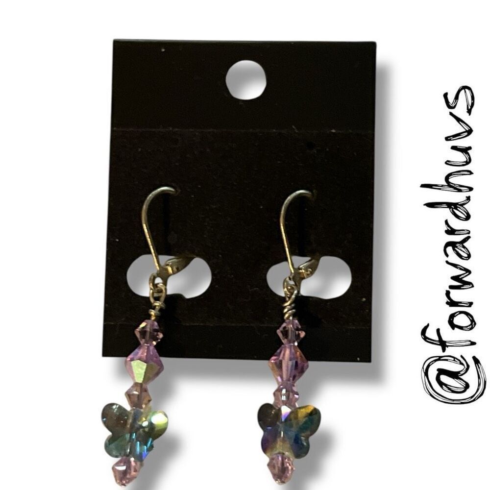 Bundle Sale 3 for $15 | Butterfly Dangle Earrings – Purple & Iridescent Beads